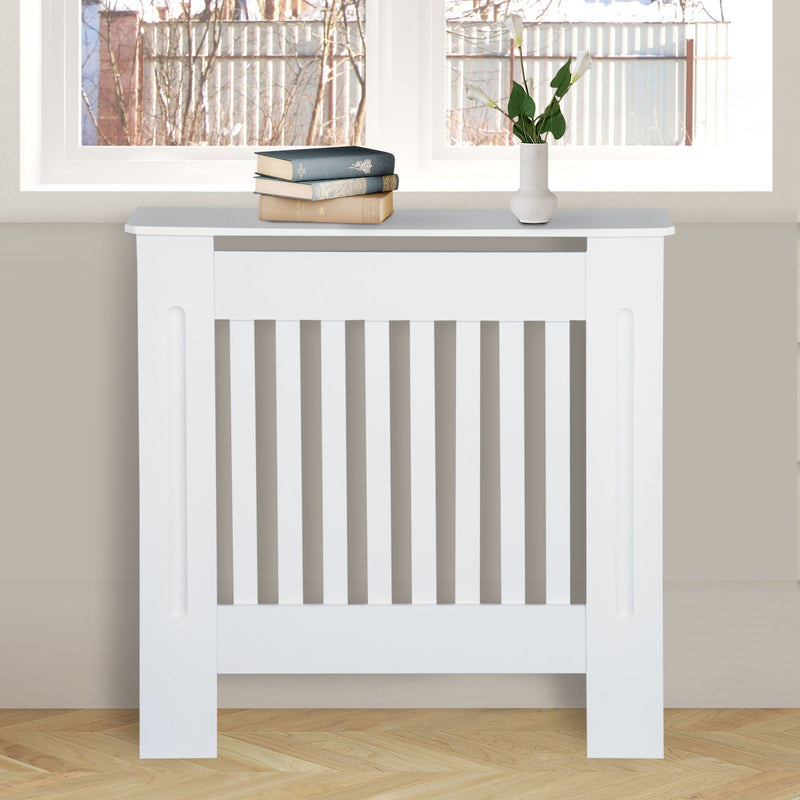 HOMCOM MDF Radiator Cover Wooden Cabinet Shelving Home Office Vertical Slatted Vent - White