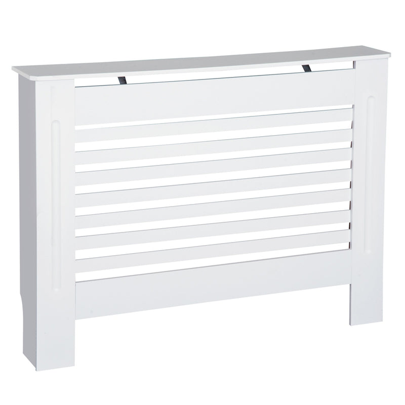 HOMCOM MDF Modern Radiator Cover Cabinet Top Shelving Home Office Slatted Design White 112L x 19W x 81H cm