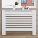 HOMCOM MDF Modern Radiator Cover Cabinet Top Shelving Home Office Slatted Design White 112L x 19W x 81H cm