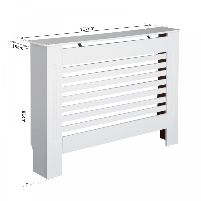 HOMCOM MDF Modern Radiator Cover Cabinet Top Shelving Home Office Slatted Design White 112L x 19W x 81H cm