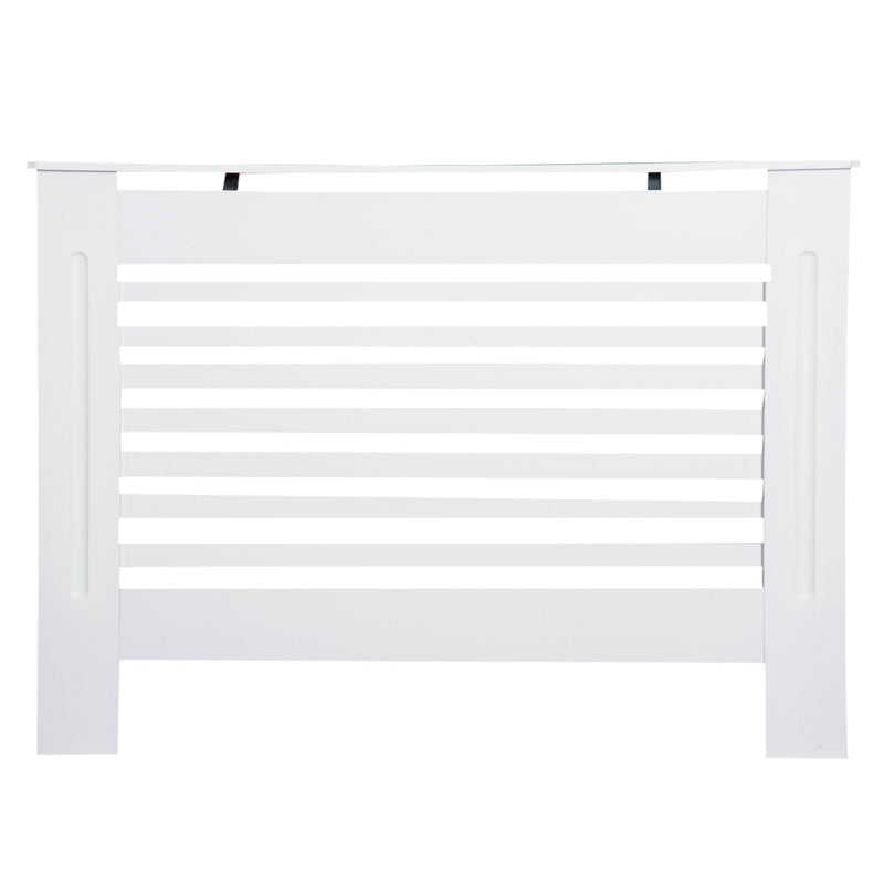 HOMCOM MDF Modern Radiator Cover Cabinet Top Shelving Home Office Slatted Design White 112L x 19W x 81H cm