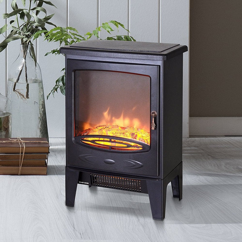HOMCOM Electric Heater Freestanding Fireplace Artificial Flame Effect w/ Safety Thermostat 950w/1850W Tempered Glass Casing