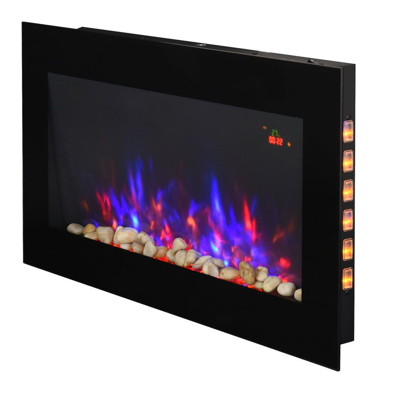 HOMCOM 2000W Wall Mounted Tempered Large LED Flat Glass Electric Fireplace Heater Black