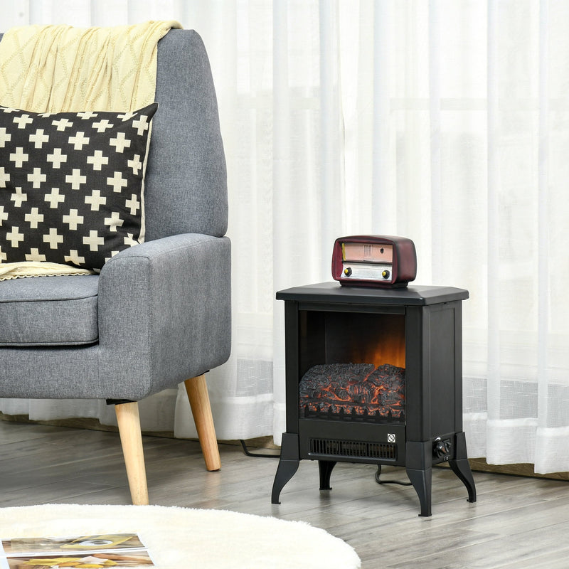 HOMCOM Electric Fireplace Stove, Free standing Fireplace Heater with Realistic Flame Effect, Adjustable Temperature and Overheat Protection, Black W/