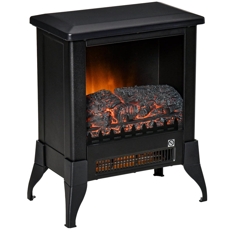 HOMCOM Electric Fireplace Stove, Free standing Fireplace Heater with Realistic Flame Effect, Adjustable Temperature and Overheat Protection, Black W/