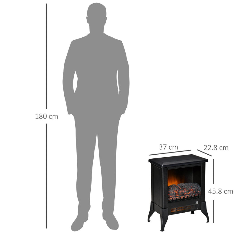HOMCOM Electric Fireplace Stove, Free standing Fireplace Heater with Realistic Flame Effect, Adjustable Temperature and Overheat Protection, Black W/