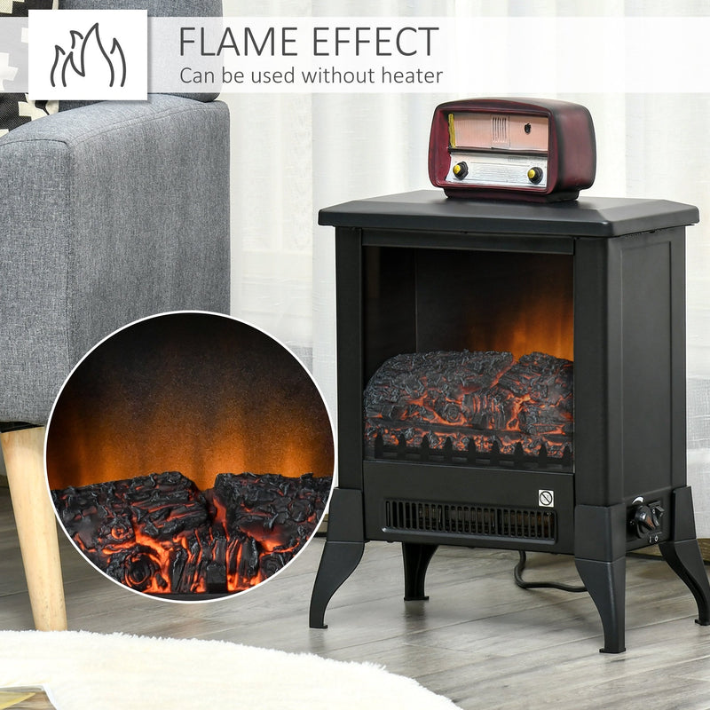 HOMCOM Electric Fireplace Stove, Free standing Fireplace Heater with Realistic Flame Effect, Adjustable Temperature and Overheat Protection, Black W/