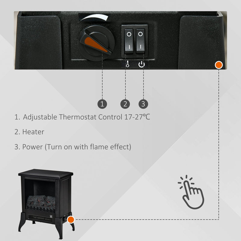 HOMCOM Electric Fireplace Stove, Free standing Fireplace Heater with Realistic Flame Effect, Adjustable Temperature and Overheat Protection, Black W/
