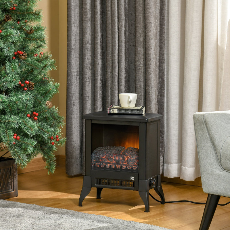 HOMCOM Electric Fireplace Stove, Free standing Fireplace Heater with Realistic Flame Effect, Adjustable Temperature and Overheat Protection, Black W/