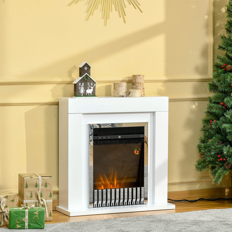 HOMCOM Electric Fireplace Suite with Remote Control, Freestanding Fireplace Heater with Flame Effect, 1kW/2kW, Overheat Protection, 7-day Programmable Timer, White Safe Cut-Off