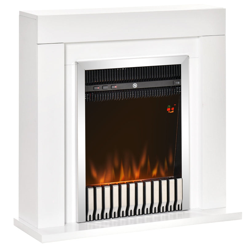 HOMCOM Electric Fireplace Suite with Remote Control, Freestanding Fireplace Heater with Flame Effect, 1kW/2kW, Overheat Protection, 7-day Programmable Timer, White Safe Cut-Off