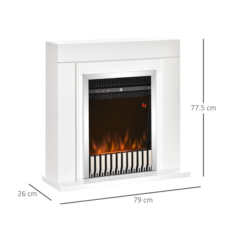 HOMCOM Electric Fireplace Suite with Remote Control, Freestanding Fireplace Heater with Flame Effect, 1kW/2kW, Overheat Protection, 7-day Programmable Timer, White Safe Cut-Off