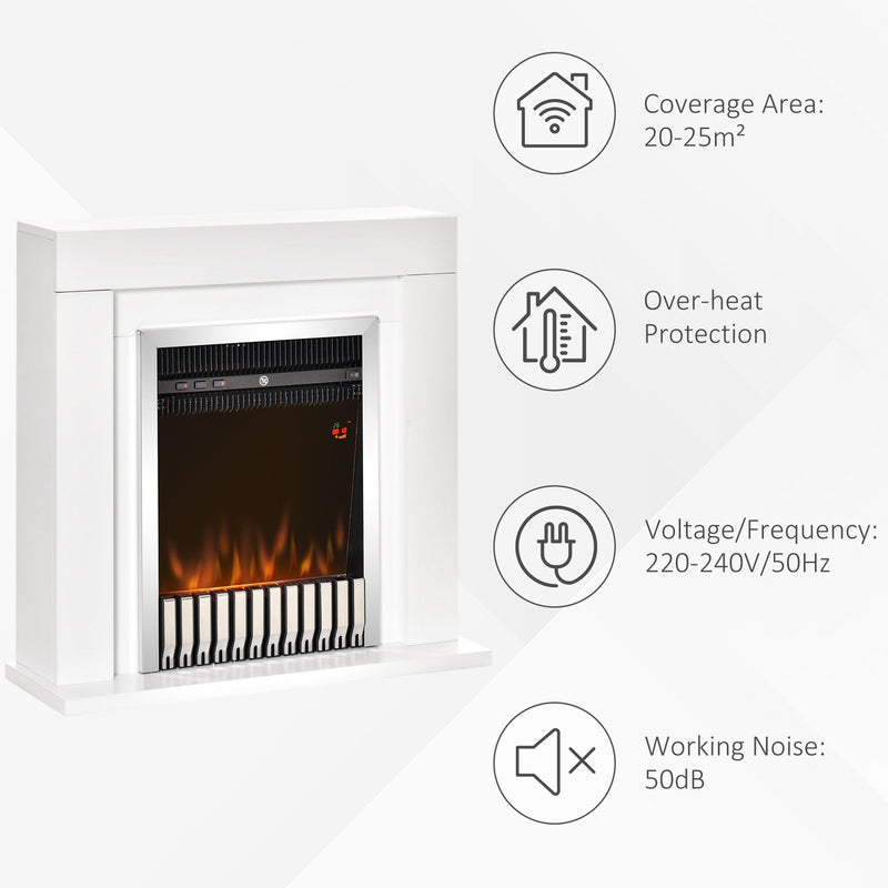 HOMCOM Electric Fireplace Suite with Remote Control, Freestanding Fireplace Heater with Flame Effect, 1kW/2kW, Overheat Protection, 7-day Programmable Timer, White Safe Cut-Off
