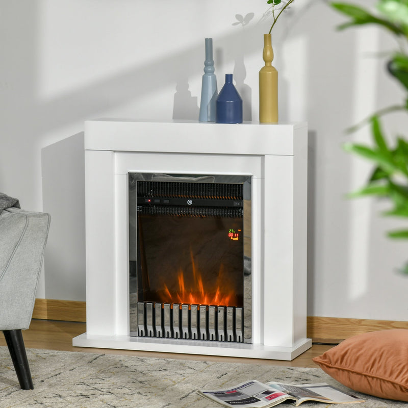 HOMCOM Electric Fireplace Suite with Remote Control, Freestanding Fireplace Heater with Flame Effect, 1kW/2kW, Overheat Protection, 7-day Programmable Timer, White Safe Cut-Off