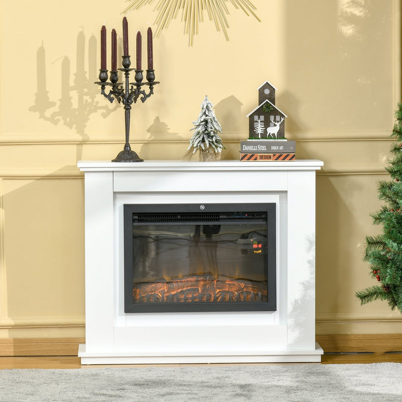 HOMCOM-Electric Fireplace Suite with Remote Control, 1kW/2kW Freestanding Fireplace Heater with Flame Effect, Overheat Protection, 7-day Programmable Timer Safe Cut-Off