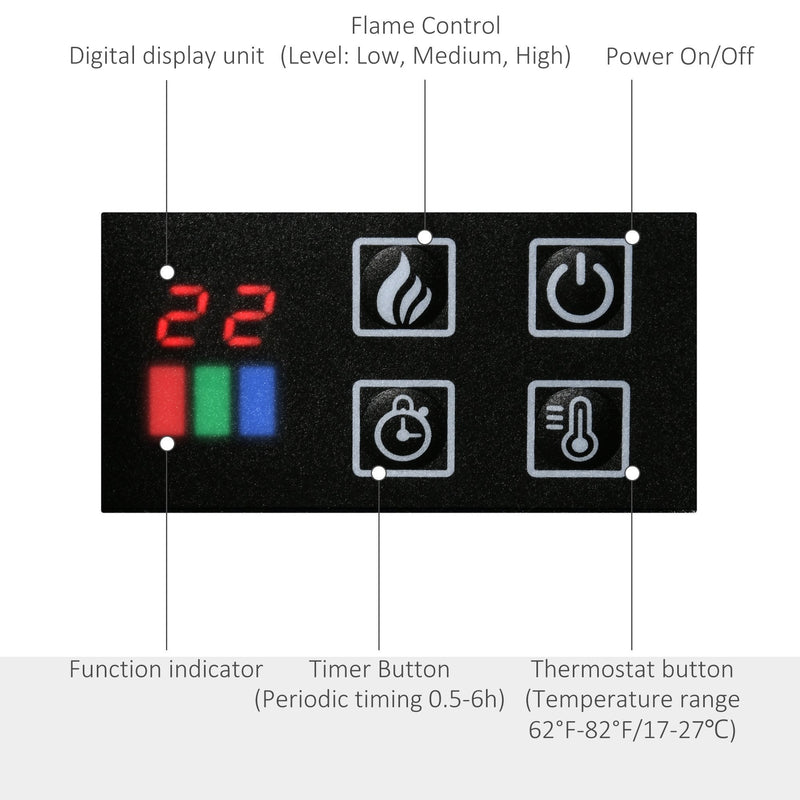 HOMCOM Electric Wall-Mounted Fireplace Heater with Adjustable Flame Effect, Remote Control, Timer, 1800/2000W, Black Wall-Mount W/ Effect Control