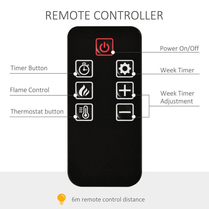 HOMCOM Electric Wall-Mounted Fireplace Heater with Adjustable Flame Effect, Remote Control, Timer, 1800/2000W, Black Wall-Mount W/ Effect Control