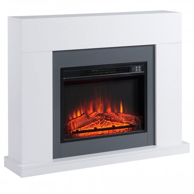 Electric Fireplace Suite with Remote Control, 2000W Freestanding Fireplace Heater with LED Flame Effect, Overheat Protection, 7-Day Programmable Timer, White w/ Control Effect Timer