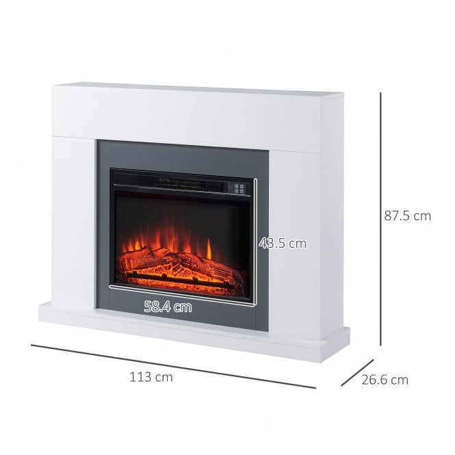 Electric Fireplace Suite with Remote Control, 2000W Freestanding Fireplace Heater with LED Flame Effect, Overheat Protection, 7-Day Programmable Timer, White w/ Control Effect Timer