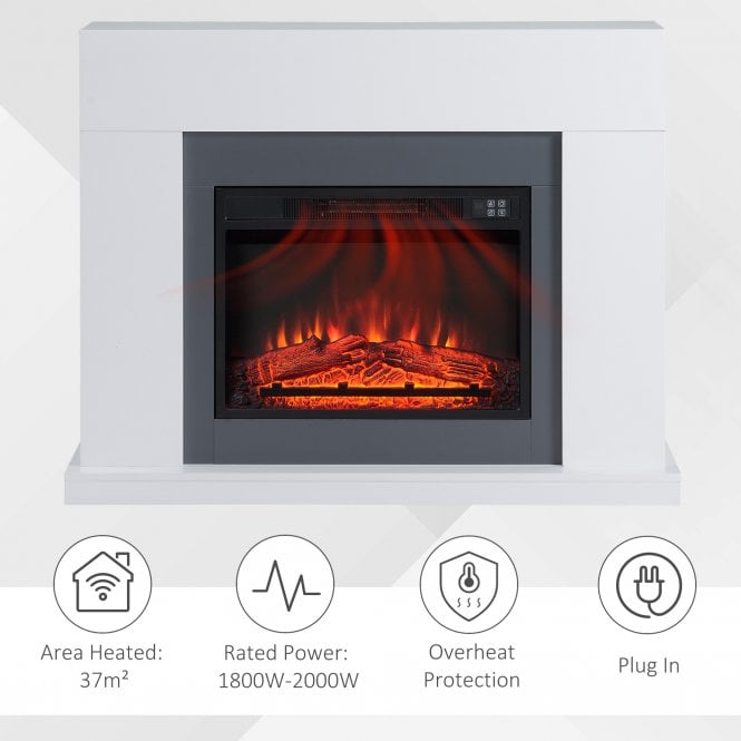 Electric Fireplace Suite with Remote Control, 2000W Freestanding Fireplace Heater with LED Flame Effect, Overheat Protection, 7-Day Programmable Timer, White w/ Control Effect Timer