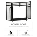 HOMCOM 3-Panel Folding Fireplace Screen with Door, Freestanding Spark Guard, Metal Mesh Fireguard, Black Door Mesh