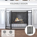 HOMCOM 3-Panel Folding Fireplace Screen, Metal Mesh Fire Spark Guard, 126L x 3W x 80H cm-Black