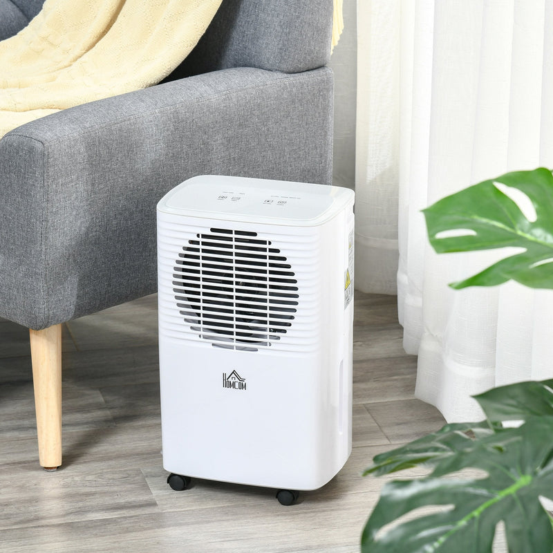 Portable Dehumidifier with Humidity Display, 2 Speed Modes, Continuous Drainage and 24 Hour Timer for Bedroom, Living Room Silent Moisture White