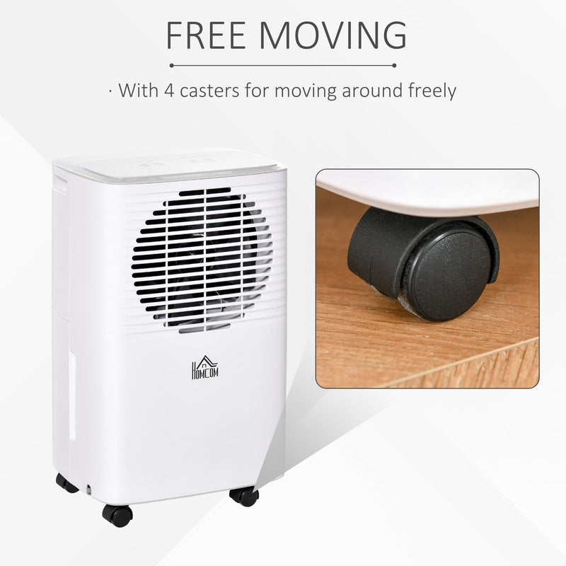 Portable Dehumidifier with Humidity Display, 2 Speed Modes, Continuous Drainage and 24 Hour Timer for Bedroom, Living Room Silent Moisture White