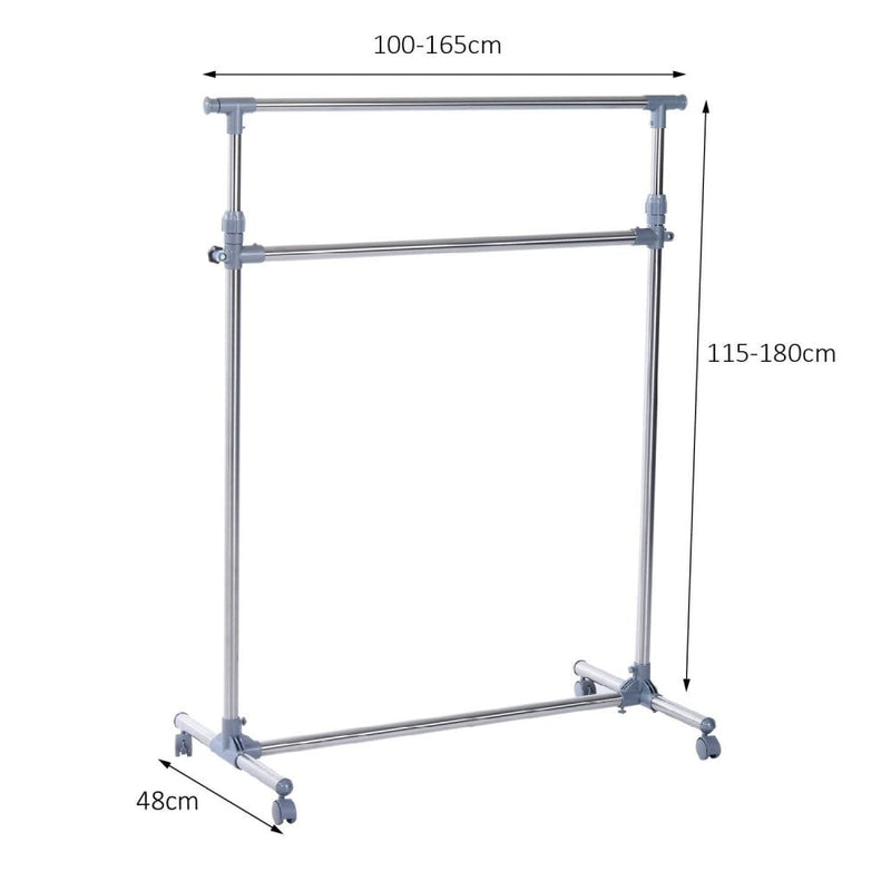 Clothes Hanger W/Wheels, Heavy Duty-Silver/Grey