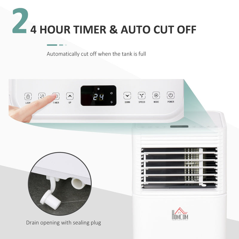 HOMCOM 9000 BTU 4-In-1 Compact Portable Mobile Air Conditioner Unit Cooling Dehumidifying Ventilating w/ Fan Remote LED Display 24 Hr Timer Auto Shut-Down Home Office Summer