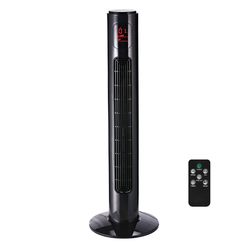 HOMCOM 38'' Freestanding Tower Fan, 3 Speed 3 Mode, 12h Timer, 70 Degree Oscillation, LED Panel, 5M Remote Controller, Black