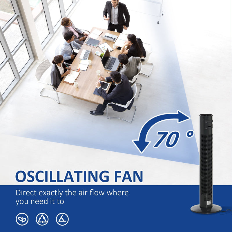 HOMCOM 38'' Freestanding Tower Fan, 3 Speed 3 Mode, 12h Timer, 70 Degree Oscillation, LED Panel, 5M Remote Controller, Dark Grey