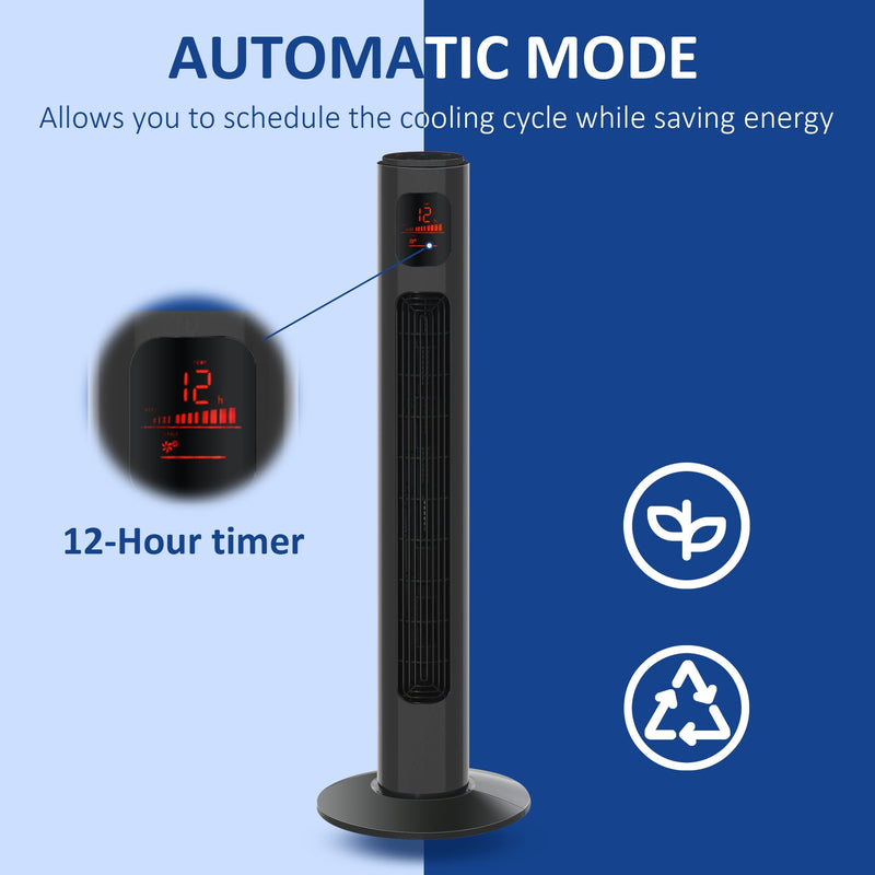 HOMCOM 38'' Freestanding Tower Fan, 3 Speed 3 Mode, 12h Timer, 70 Degree Oscillation, LED Panel, 5M Remote Controller, Dark Grey