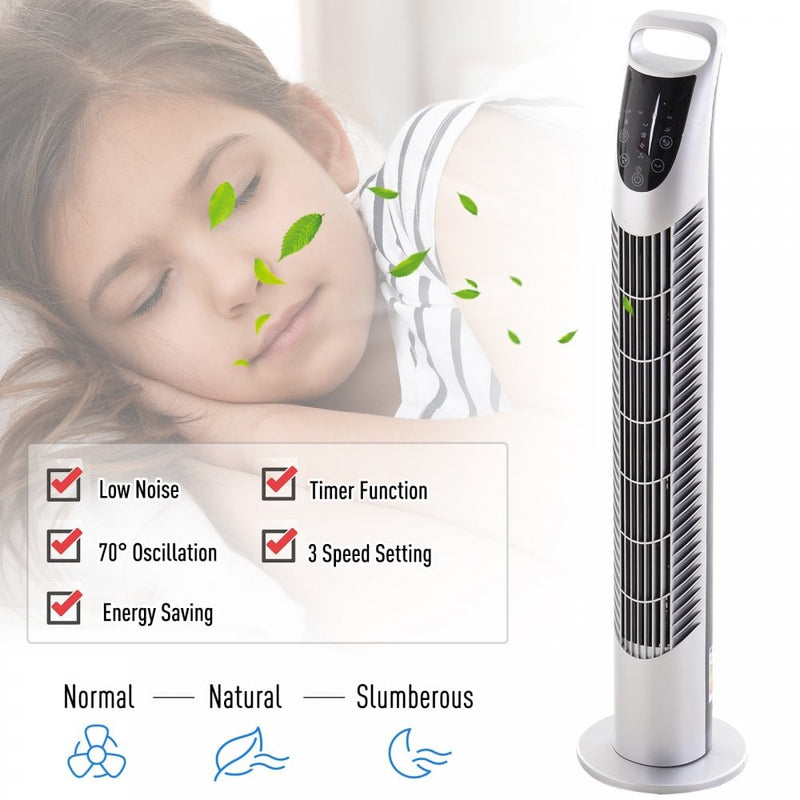 HOMCOM 40W Wind Speed Adjustable ABS Quiet Oscillating Tower Fan w/ Remote Silver