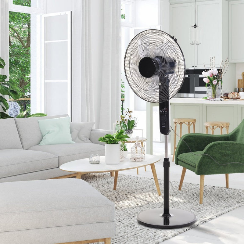 HOMCOM ABS Free-Standing Oscillating Timer Fan w/ Remote Black