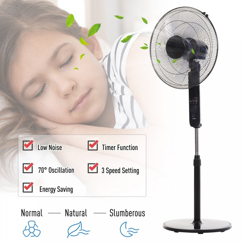 HOMCOM ABS Free-Standing Oscillating Timer Fan w/ Remote Black