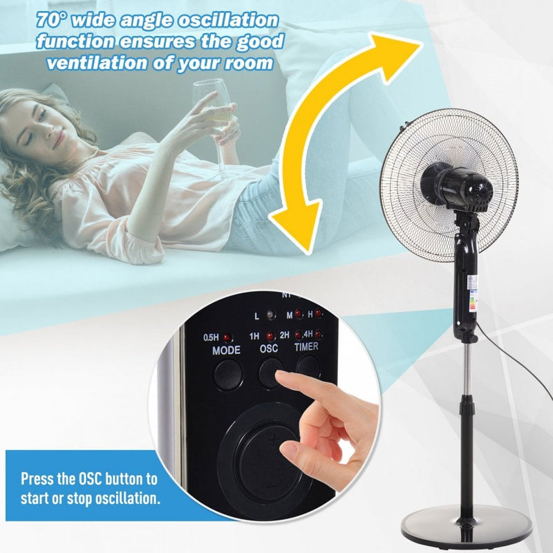 HOMCOM ABS Free-Standing Oscillating Timer Fan w/ Remote Black