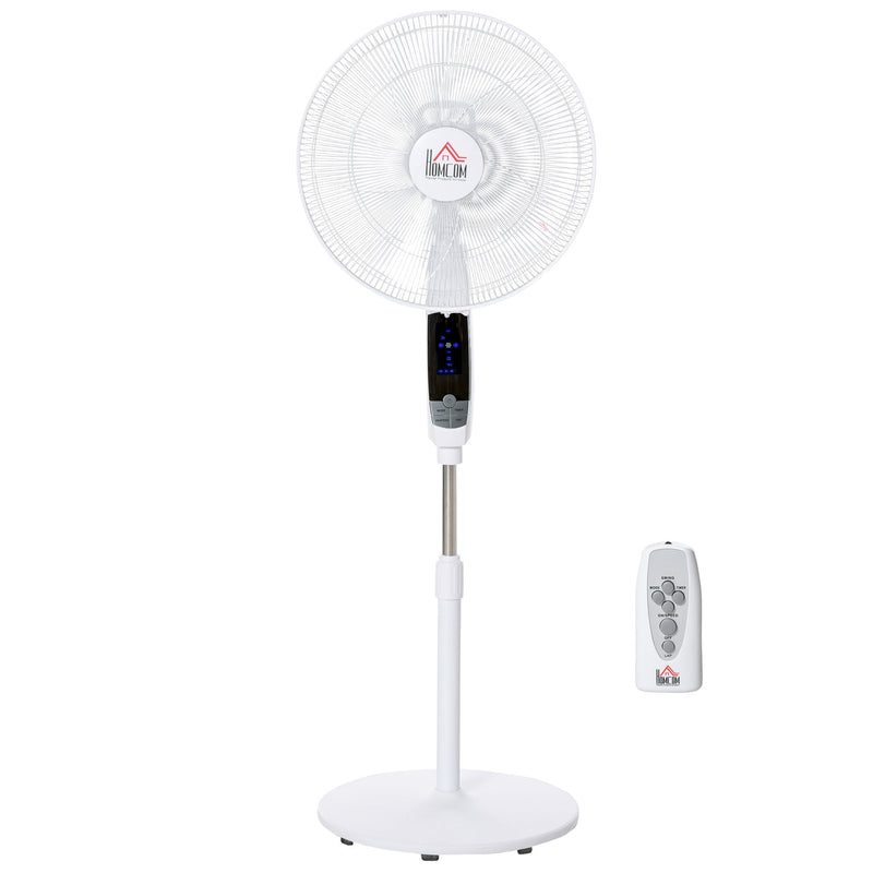 HOMCOM Pedestal Stand Fan, 3 Speed 3 Mode, 85-¦ Oscillation, LED Panel, 3M Remote Controller, Height Adjustable for Living Room, Bedroom, Garage, Office, Black and White Control