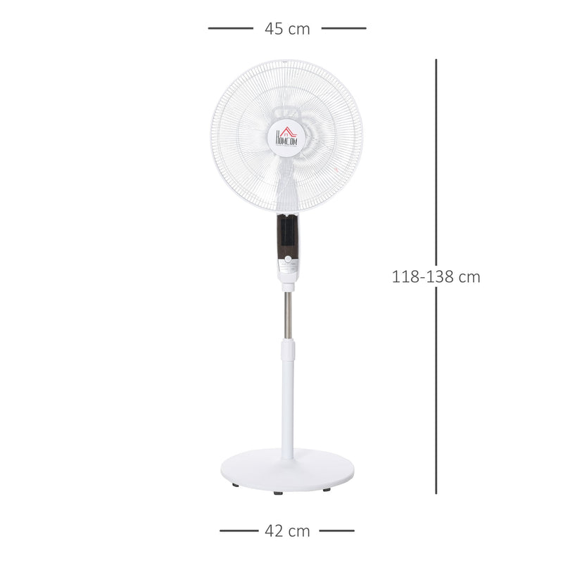 HOMCOM Pedestal Stand Fan, 3 Speed 3 Mode, 85-¦ Oscillation, LED Panel, 3M Remote Controller, Height Adjustable for Living Room, Bedroom, Garage, Office, Black and White Control