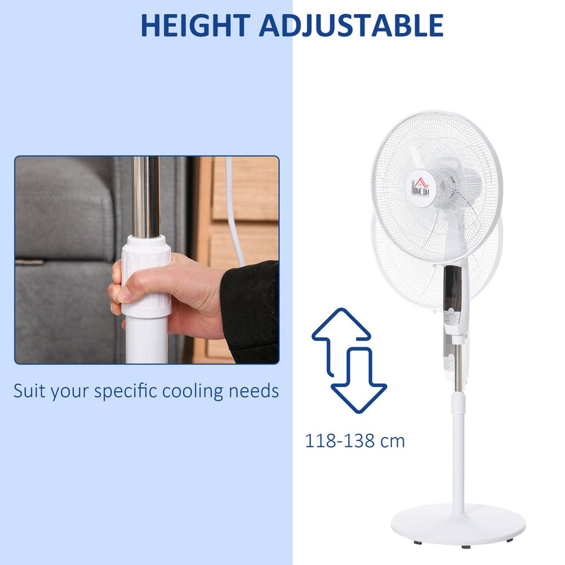 HOMCOM Pedestal Stand Fan, 3 Speed 3 Mode, 85-¦ Oscillation, LED Panel, 3M Remote Controller, Height Adjustable for Living Room, Bedroom, Garage, Office, Black and White Control