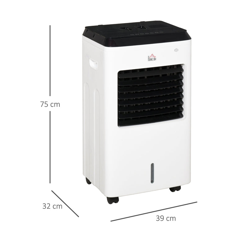 HOMCOM 3-IN-1 Portable Air Cooler, Heater, Humidifier with Ice Crystal Box, 3 Speed 3 Mode, 7.5 Hour Timer, Remote Controller Included, for Bedroom, Dorm, Office, White Cooler Heater Box 9 Settings Home Office
