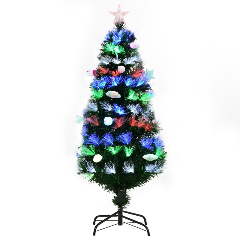 4FT Pre-Lit Artificial Christmas Tree w/ Fibre Optic Baubles Fitted Star LED Light Holiday Home Xmas Decoration-Green Decoration