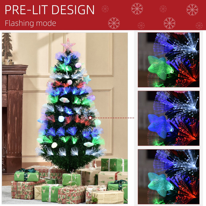 4FT Pre-Lit Artificial Christmas Tree w/ Fibre Optic Baubles Fitted Star LED Light Holiday Home Xmas Decoration-Green Decoration