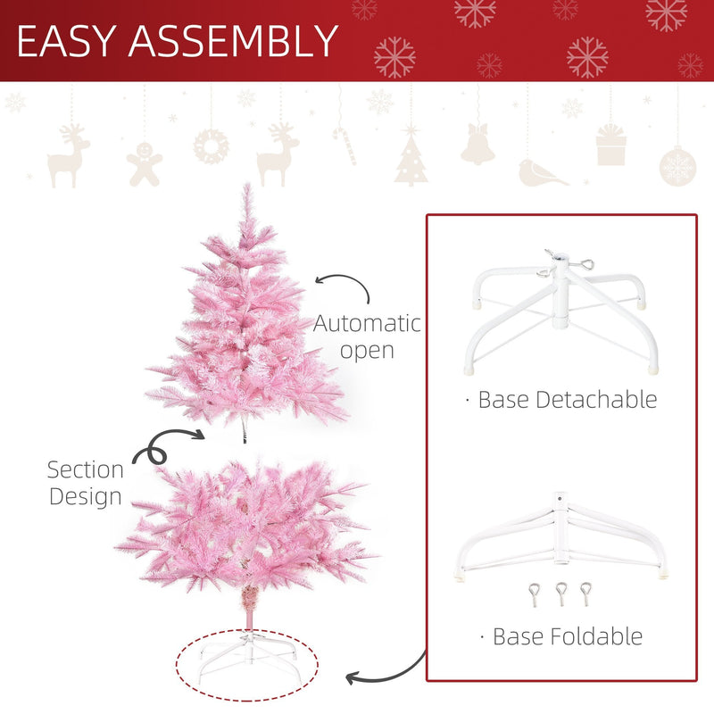 4FT Pop-up Artificial Christmas Tree Holiday Xmas Holiday Tree Decoration with Automatic Open for Home Party, Pink w/