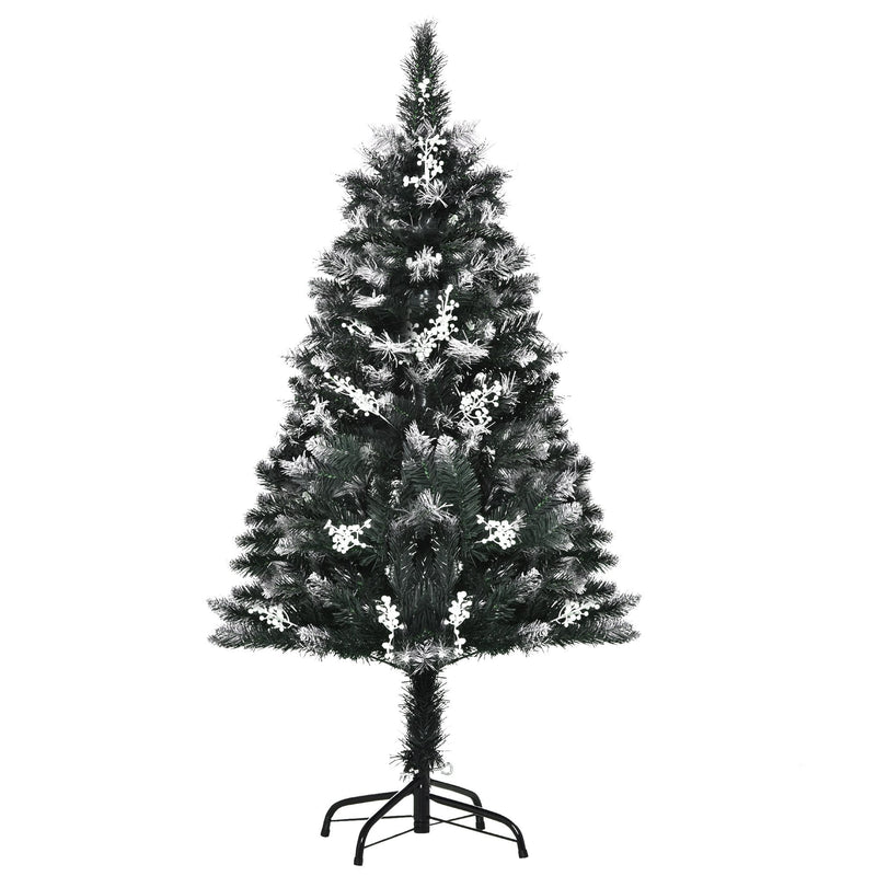 Dark Green 4ft Artificial Snow Dipped Christmas Tree Xmas Pencil Tree Holiday Home Indoor Decoration with Foldable Feet White Berries