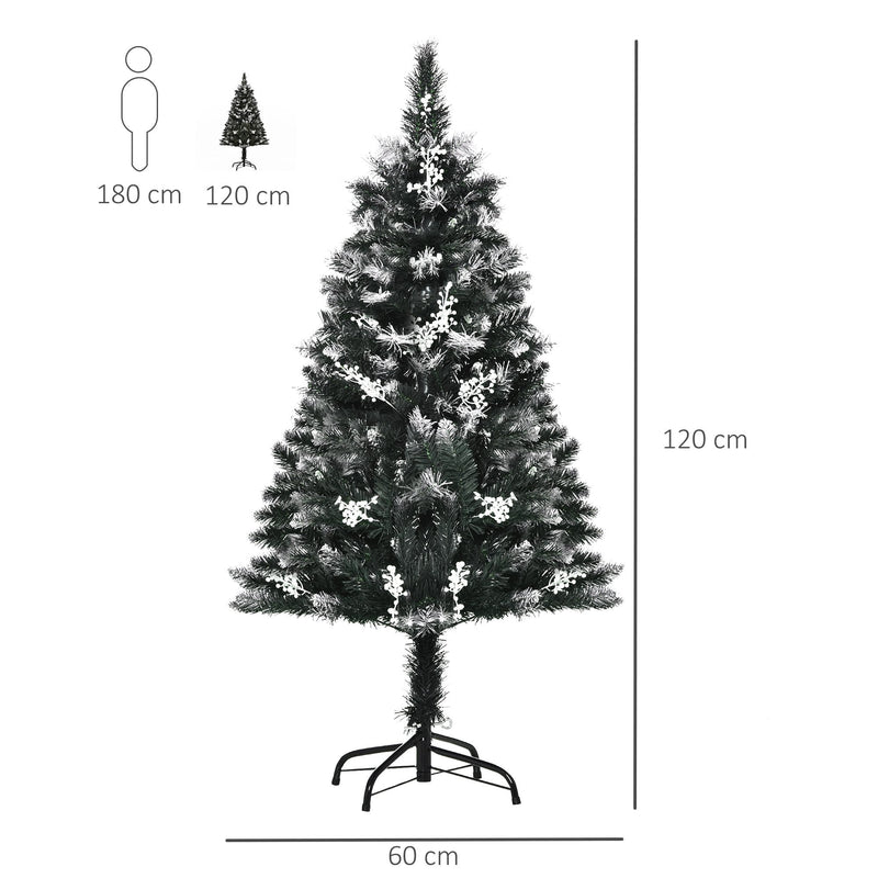 Dark Green 4ft Artificial Snow Dipped Christmas Tree Xmas Pencil Tree Holiday Home Indoor Decoration with Foldable Feet White Berries