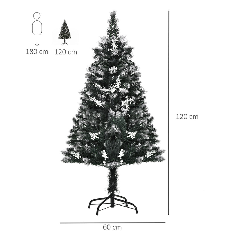 4ft Artificial Snow Dipped Christmas Tree Xmas Pencil Tree Holiday Home Indoor Decoration with Foldable Feet White Berries Dark Green
