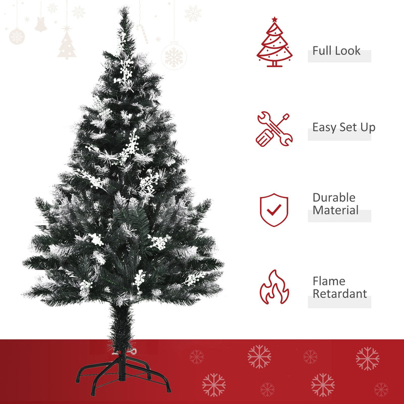 Dark Green 4ft Artificial Snow Dipped Christmas Tree Xmas Pencil Tree Holiday Home Indoor Decoration with Foldable Feet White Berries