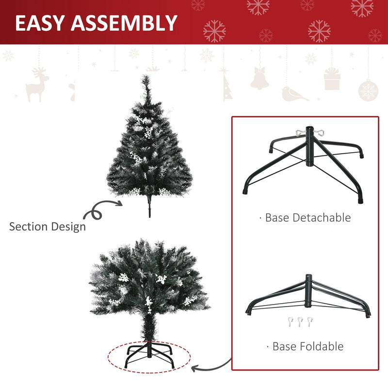 Dark Green 4ft Artificial Snow Dipped Christmas Tree Xmas Pencil Tree Holiday Home Indoor Decoration with Foldable Feet White Berries