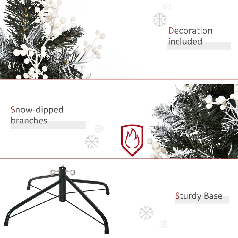 Dark Green 4ft Artificial Snow Dipped Christmas Tree Xmas Pencil Tree Holiday Home Indoor Decoration with Foldable Feet White Berries